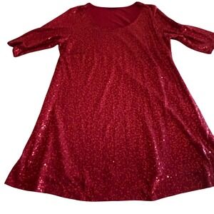 Eileen‎ Fisher Woman Red Silk Sequin Tunic Plus 1X Evening Cocktail Glam Party